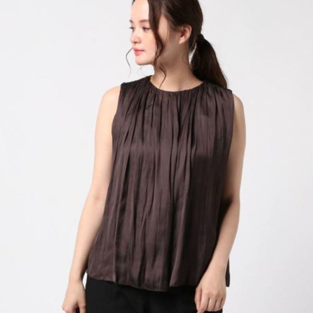 Techichi Elegant Brown Sleeveless Blouse Top